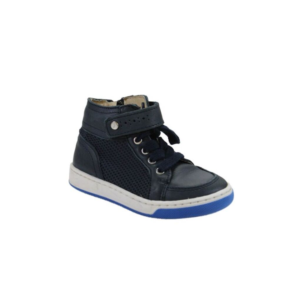 Jacadi Boys Side Zip Lace Up Laser Cut High Top Sneakers Blue Leather Size 25